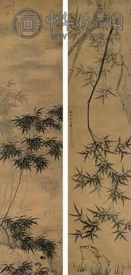 吴颜节 墨竹 四屏 水墨