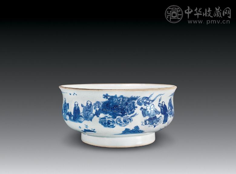 清顺治 青花十八罗汉钵式香炉
