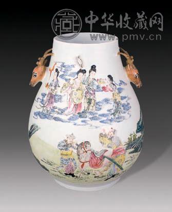 清末 粉彩人物鹿头尊