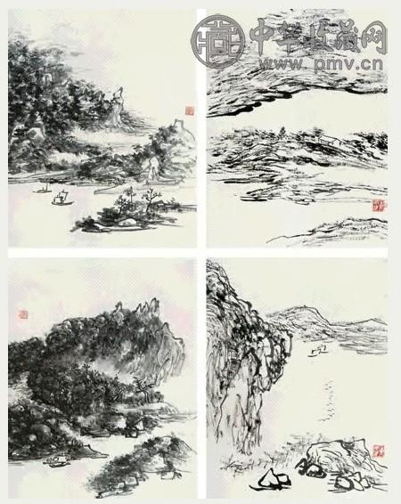 黄宾虹 山水 册页 七页 水墨纸本