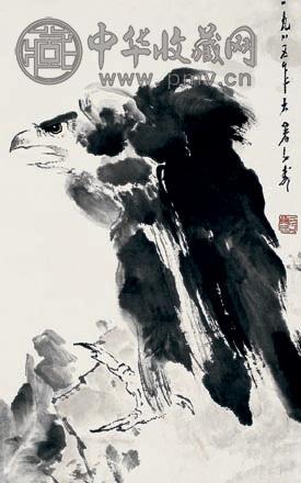 王子武 鹰 立轴 设色纸本