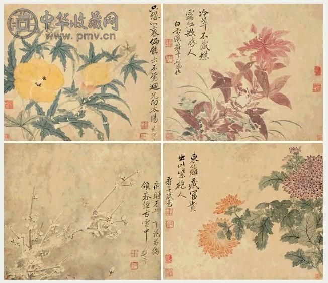 恽寿平 四时花卉 册页(4开) 设色纸本