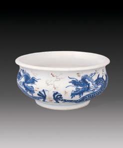 清 青花加紫云龙炉