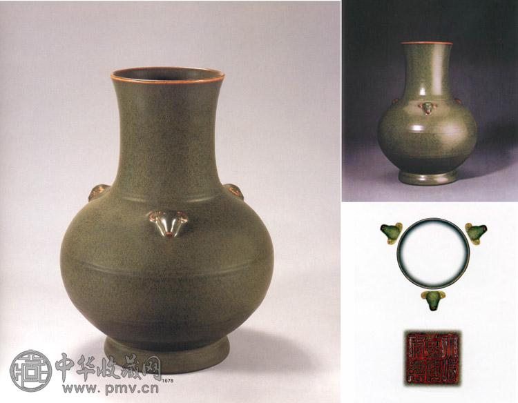 清乾隆 鳝鱼青釉三羊开泰尊