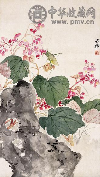 张大壮 海棠图 立轴 绢本设色