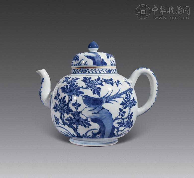 清顺治 青花锦鸡图壶