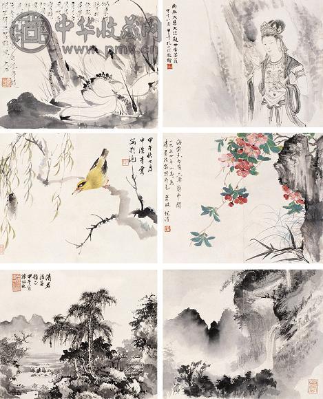 陈佩秋 唐云 吴青霞 等 1954年作 杂画册 册页(26开选6) 设色纸本