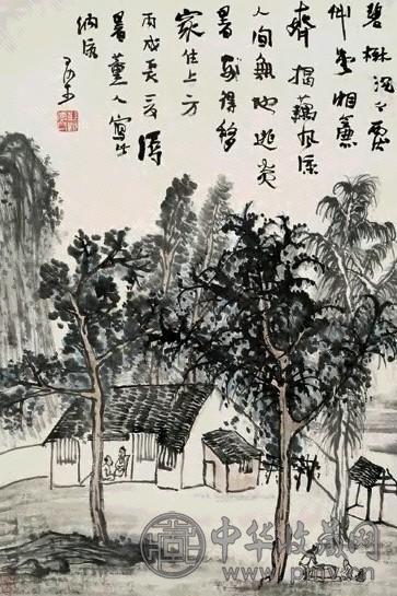 李可染 1946年 纳凉图 立轴 设色纸本