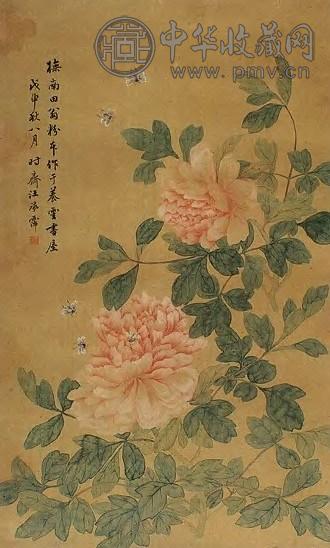 汪承霈 牡丹引蜂 轴 绢本设色