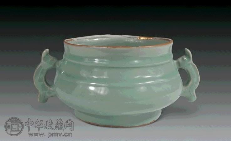 南宋 龙泉青釉双龙耳炉