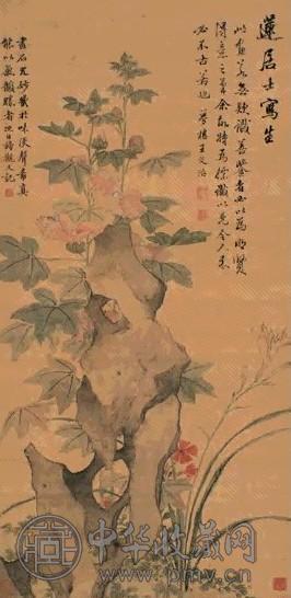 潘恭寿 香花瘦石 立轴 设色绢本