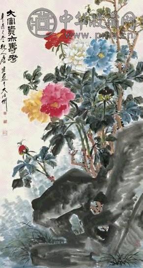 唐云 1981年作 大富贵亦寿考图 立轴 纸本、设色