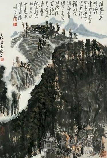 童中焘 山水 立轴 设色纸本