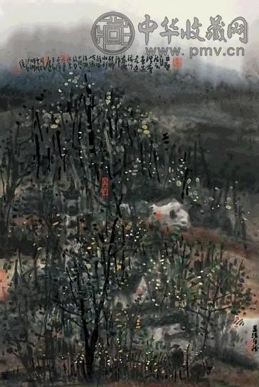 曾宓 苍山结屋 立轴 设色纸本