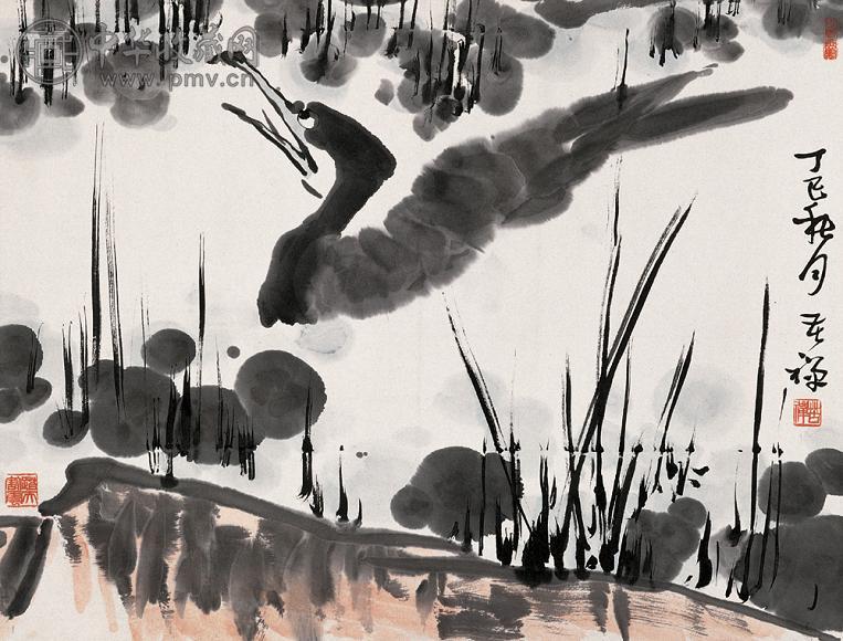 李苦禅 丁巳(1977年)作 水禽 立轴 设色纸本