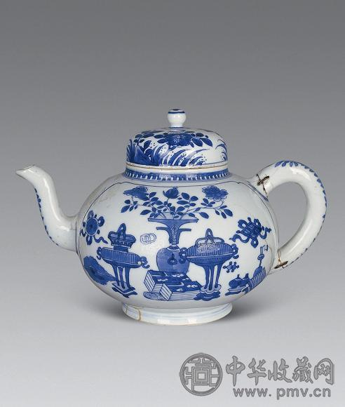 清康熙 青花花鸟大茶壶