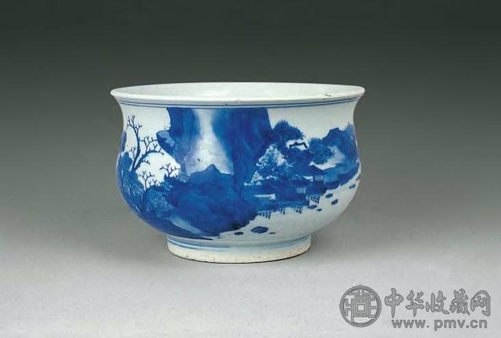 清顺治 青花山水炉