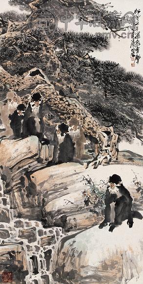 徐培晨 1998年作 松风戏猴 立轴 设色纸本