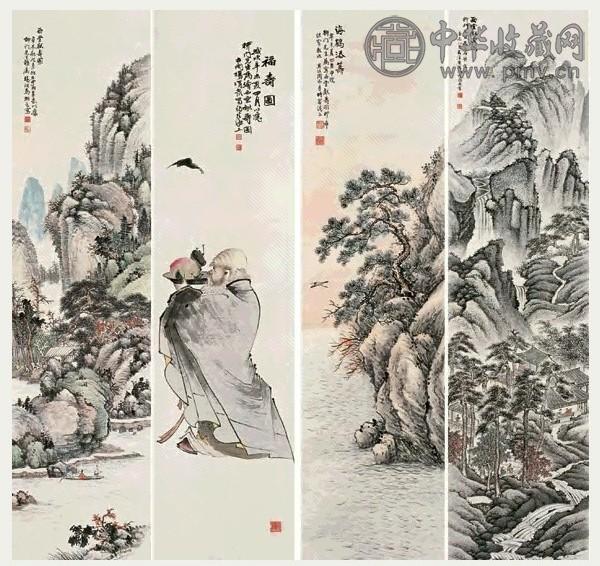 杨渭泉 献寿图 四屏