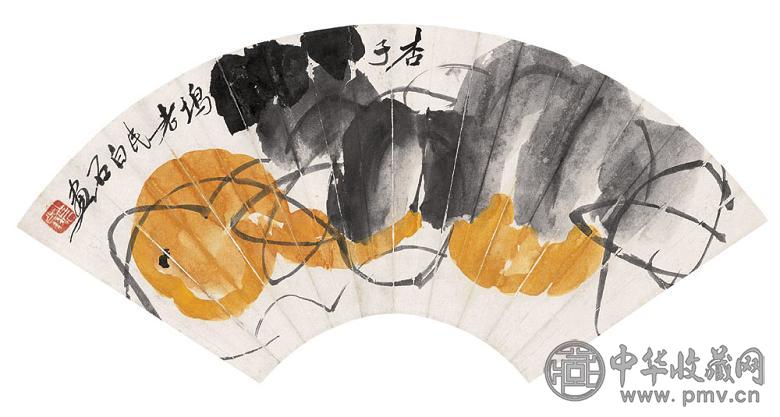 齐白石 葫芦 扇面 设色纸本