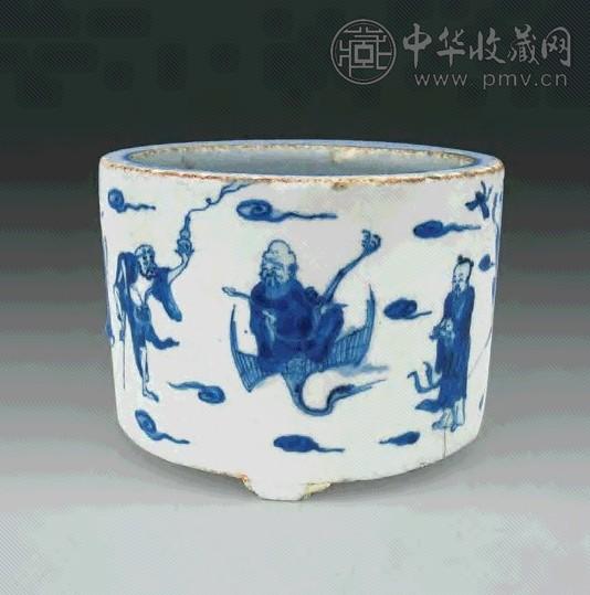 明末清初 青花八仙人物三足炉