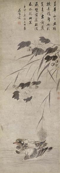 顾鹤庆 1812年作 芙蓉鸳鸯 立轴 设色纸本