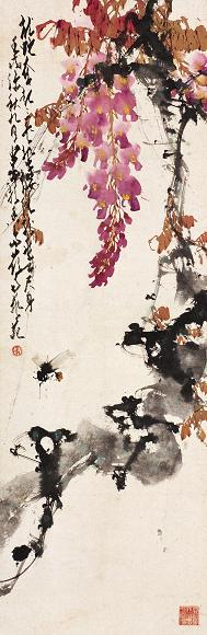 赵少昂 1982年作 花卉蜜蜂 镜心 设色纸本