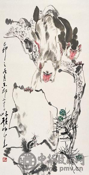 颜梅华 1999年作 猴 立轴 设色纸本