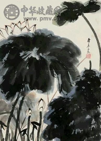 慕凌飞 荷花 立轴 设色纸本