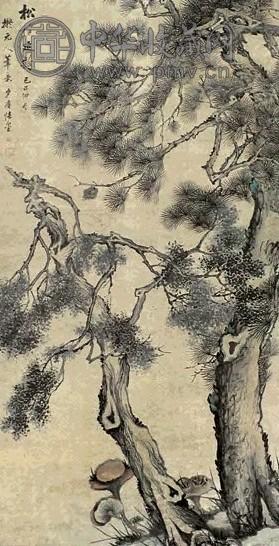张夕庵 松柏延岭 立轴 设色纸本