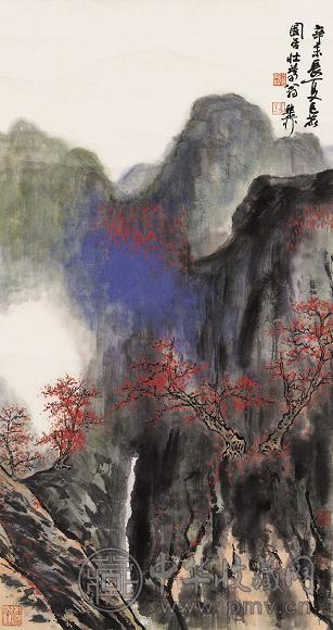 谢稚柳 1991年 青山红梅 立轴 设色纸本