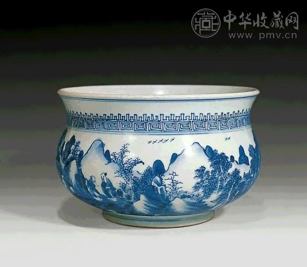 清康熙 青花山水人物炉