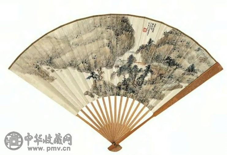 现代 萧俊贤 山水 成扇