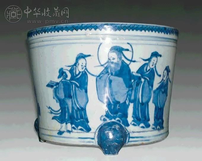 明弘治 青花八仙人物三足炉