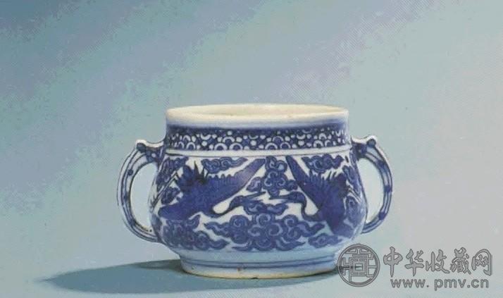 明末 青花云鹤纹双耳炉