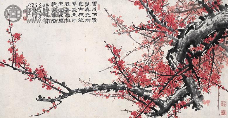 王成喜 1983年作 梅花 横幅 设色纸本