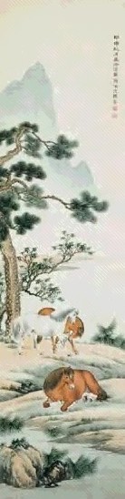 近现代 马晋 松荫三骏 轴