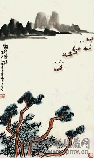 许麟庐 漓江渔讯 镜心 设色纸本