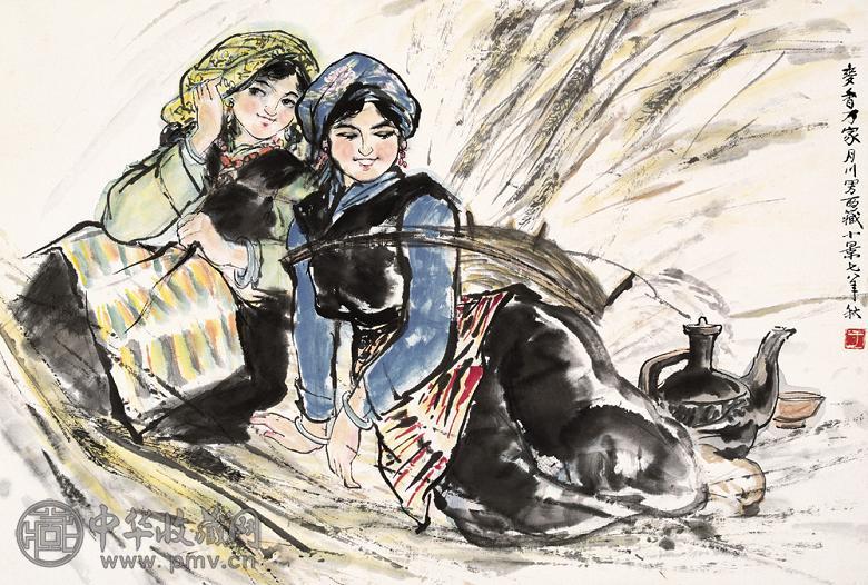 于月川 麦香万家 立轴 纸本