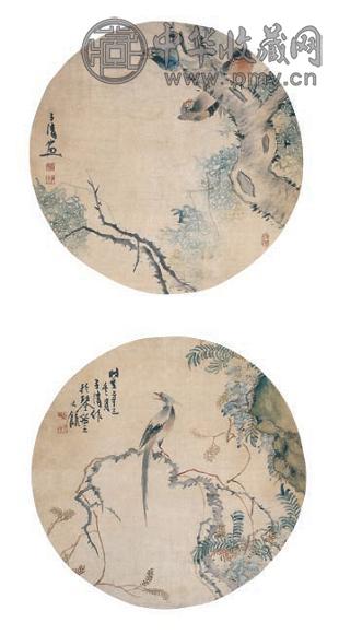 陈文彬 花鸟双挖 立轴 设色绢本