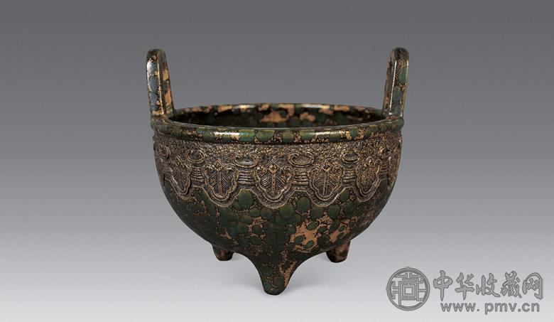 清 仿古铜彩双耳炉