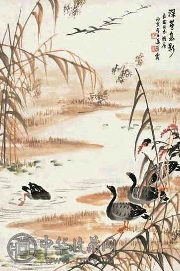 吴青霞 深芦息影 立轴 设色纸本