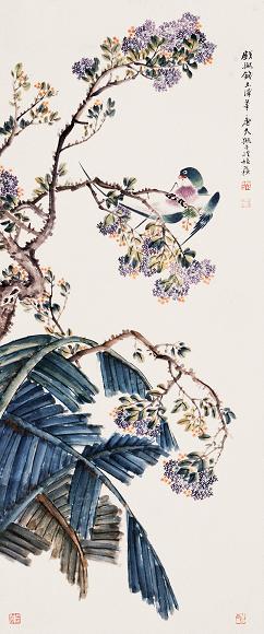 陆恢 花鸟 镜心