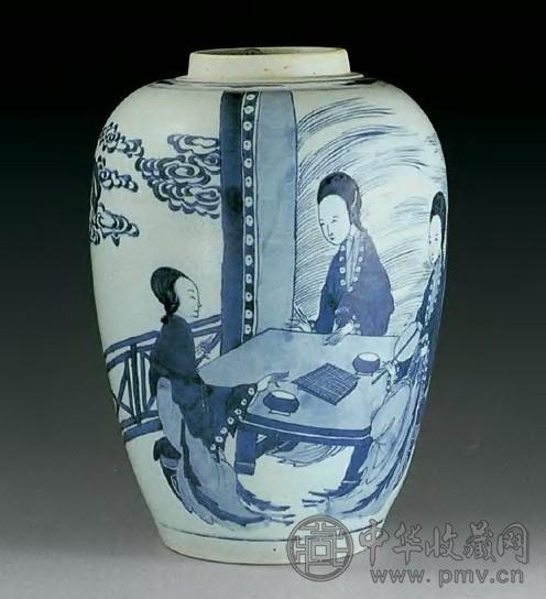 清康熙 青花四美图冬瓜罐