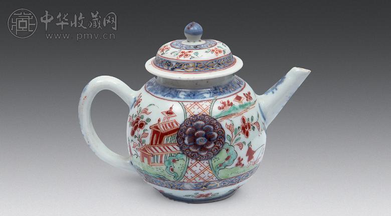 清初 青花五彩描金茶壶