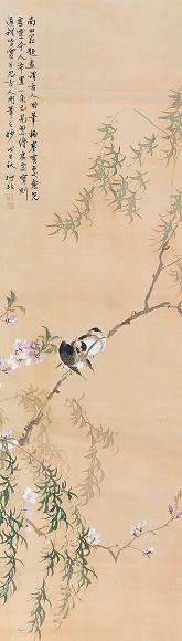 陆一飞 花鸟 立轴 设色绢本