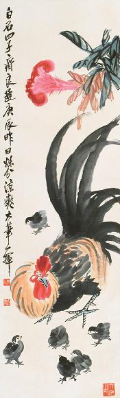 齐良迟 公鸡 立轴 纸本