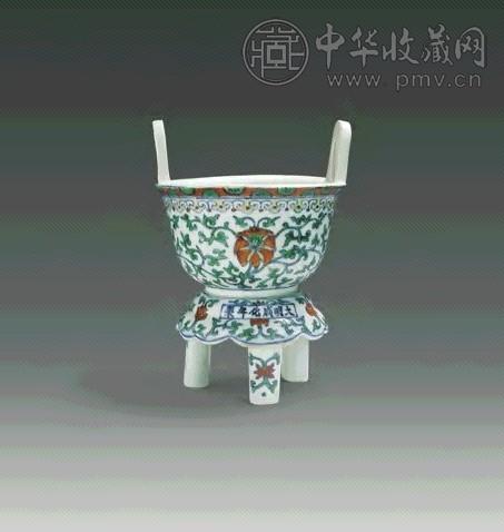 清初 斗彩双耳炉