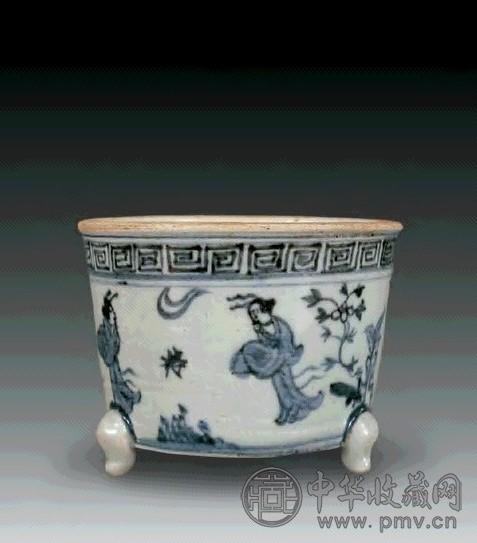 明 青花人物三足炉