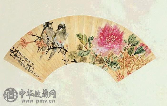 何煜 花鸟 扇面 金笺